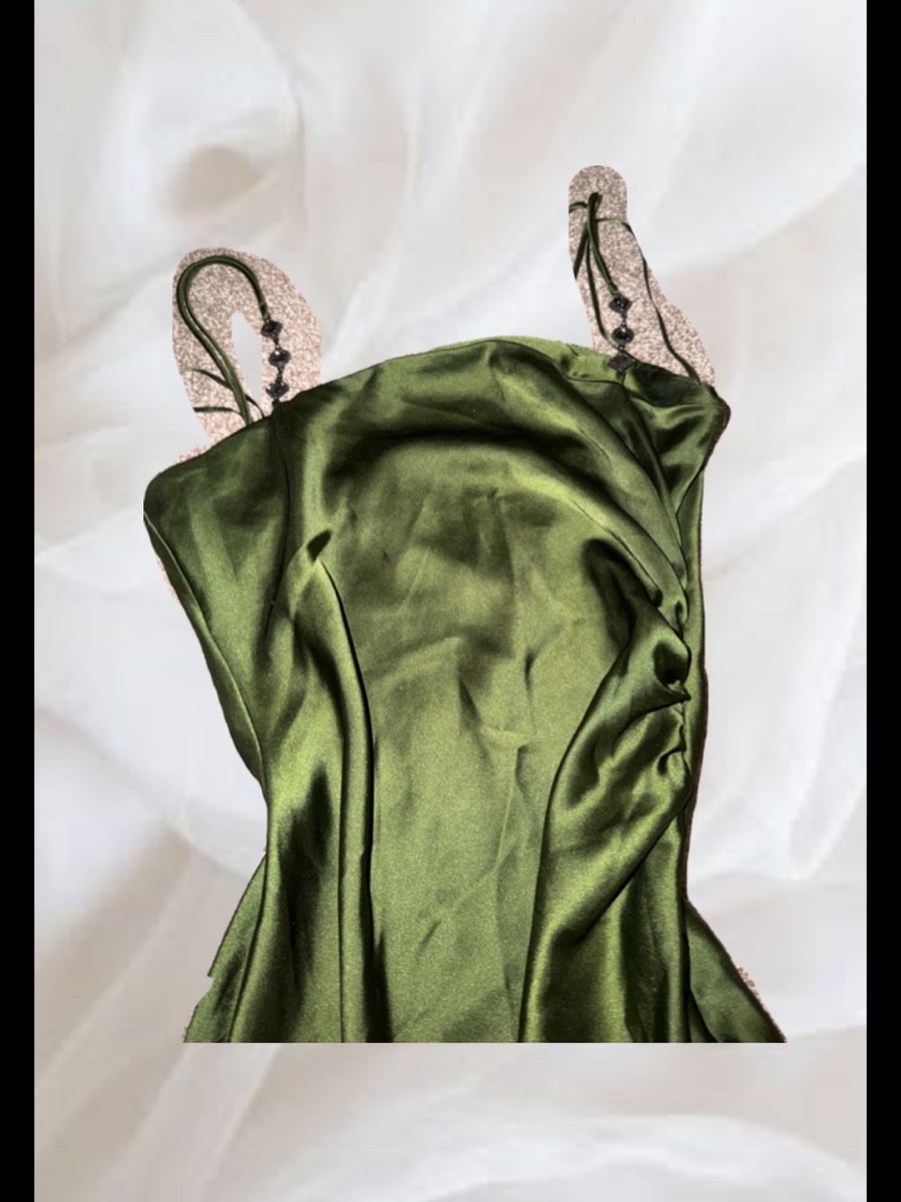 Zara Olive Green Satin Slip Dress - Picture 2 of 5